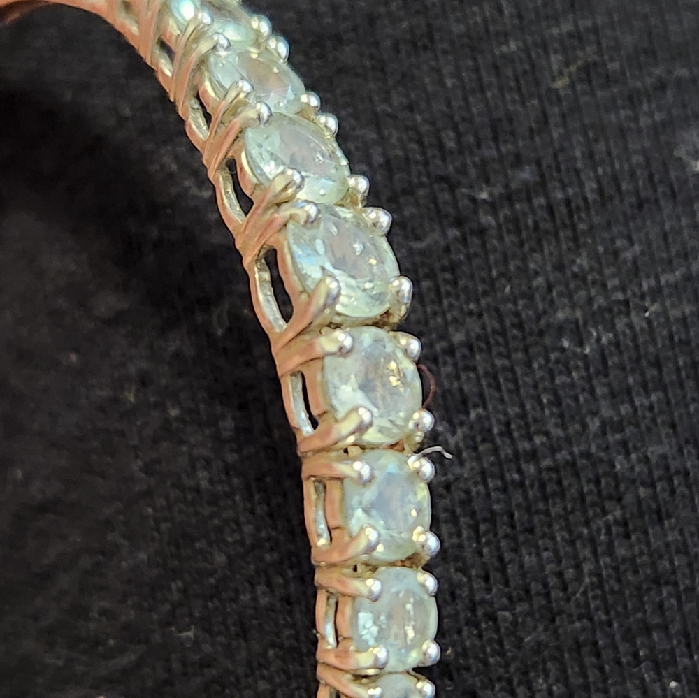 Vintage Aquamarine Sterling Silver Bangle Bracelet Size 7 - Picture 4 of 11